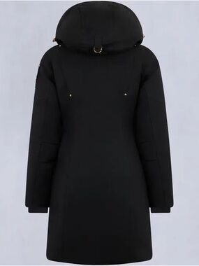 Moose Knuckles Black Hooded Raincoat with Gold Hardware